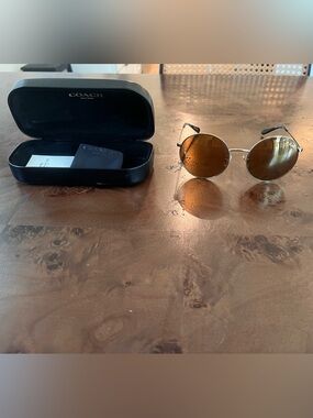 Coach Round Metal Sunglasses with Brown Lenses